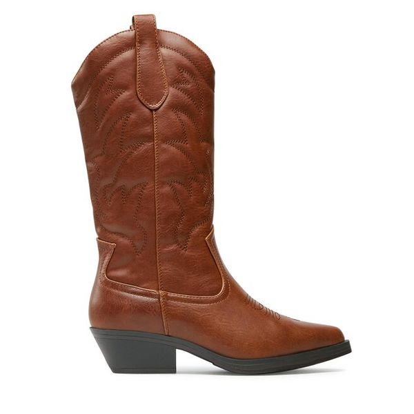 Kowbojki ONLY Shoes. Brązowe kozaki damskie ONLY SHOES, bez obcasa, na słupku, bez zapięcia. Za 199.99 zł.