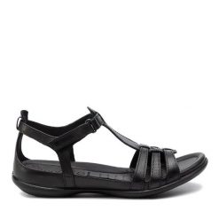 Sandały ECCO. Czarne sandały damskie ECCO, bez wzorów, bez obcasa, na płaskiej podeszwie, bez zapięcia. Za 349.99 zł.