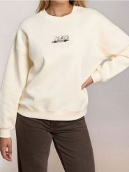 Bluza crewneck z nadrukiem - kremowy. Białe bluzy damskie Sinsay, l, bez wzorów, bez kaptura. W wyprzedaży za 25.99 zł.