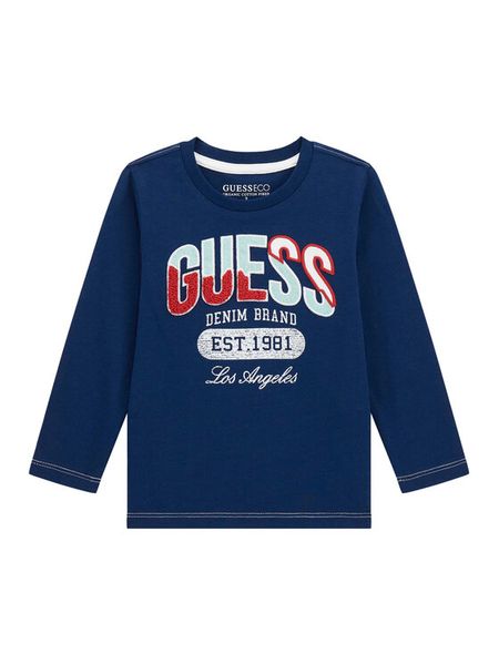 Guess Bluzka N5BI06 I3Z14 Granatowy Regular Fit. Niebieskie t-shirty i koszulki chłopięce Guess, z aplikacjami, z bawełny, bez kołnierzyka, bez ramiączek. Za 69.99 zł.