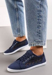 Granatowe Tenisówki z Ażurowymi Bokami Ariemessa. Niebieskie obuwie sportowe damskie Born2be, na lato, bez zapięcia, tenisowe. Za 34.99 zł.