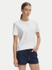 Calvin Klein Jeans T-Shirt LV047F227G Biały Classic Fit. Białe t-shirty damskie Calvin Klein Jeans, m, bez wzorów, z bawełny, bez kołnierzyka. Za 169.99 zł.