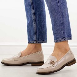 Beżowe lekkie mokasyny damskie Potocki 19459. Brązowe mokasyny damskie POTOCKI, na jesień, z jeansu, bez obcasa. Za 189.00 zł.