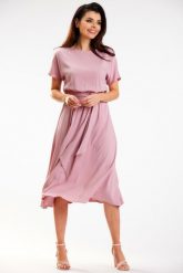 Midi Sukienka z Kimonowym Krótkim Rękawem - Różowa. Czerwone sukienki damskie Awama, bez wzorów, z elastanu, bez ramiączek. Za 224.90 zł.