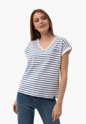 T-shirt w paski, Comfort Fit, T-PORTO. Niebieskie t-shirty damskie Volcano, l, bez wzorów, z bawełny, bez kołnierzyka. Za 64.99 zł.
