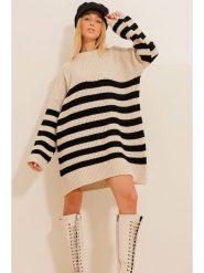 Trend Alacati Sukienka dzianinowa w kolorze beżowo-czarnym rozmiar: onesize. Brązowe sukienki damskie Trend Alacati, bez wzorów, z dzianiny, bez ramiączek. Za 95.92 zł.