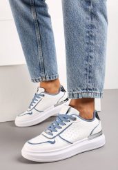 Biało-Niebieskie Sneakersy na Niskiej Platformie z Brokatowymi i Metalicznymi Wstawkami Limexa. Białe obuwie sportowe damskie Born2be, bez zapięcia. Za 84.99 zł.