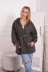 Narzutka ocieplana wiązana w pasie grafitowa. Szare swetry klasyczne damskie KESI, l, z bawełny, bez kołnierzyka, plus size. Za 258.24 zł.