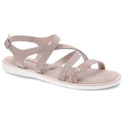 Różowe Sandały Tamaris Wygodne Buty Damskie. Czerwone sandały damskie Tamaris, bez wzorów, ze skóry, bez obcasa, bez zapięcia. Za 179.00 zł.