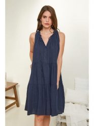 Rodier Lin Lniana sukienka w kolorze granatowym rozmiar: XL/XXL. Niebieskie sukienki damskie Rodier Lin, bez wzorów, ze lnu, bez ramiączek. Za 154.07 zł.