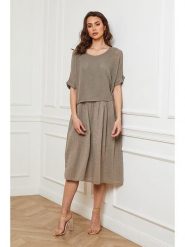 Fleur de Lin Lniana sukienka "Equanone" w kolorze szarobrązowym rozmiar: XXL. Brązowe sukienki damskie Fleur de Lin, bez wzorów, ze lnu, bez ramiączek. Za 167.28 zł.