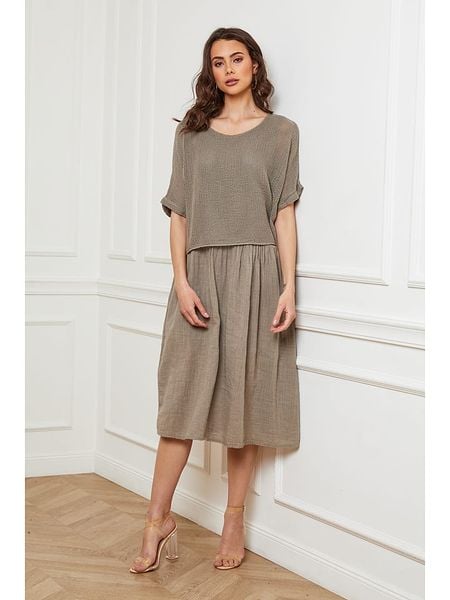 Fleur de Lin Lniana sukienka "Equanone" w kolorze szarobrązowym rozmiar: XL. Brązowe sukienki damskie Fleur de Lin, bez wzorów, ze lnu, bez ramiączek. Za 176.08 zł.