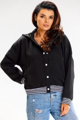 Bluza na Napki ze Ściągaczami w Paski - Czarna. Czarne bluzy damskie Awama, l, bez wzorów, z bawełny, bez kaptura. Za 228.90 zł.
