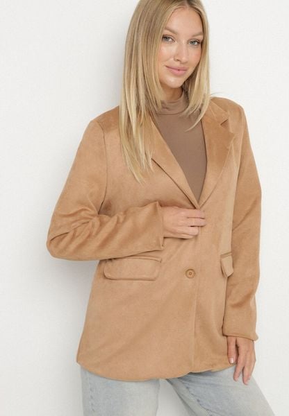 Beżowa Marynarka Oversize z Imitacji Zamszu o Pudełkowym Kroju Alonella. Brązowe marynarki i żakiety damskie Born2be, m, bez wzorów, z jeansu, biznesowe. Za 159.99 zł.