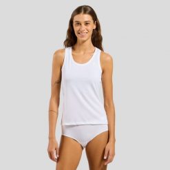 Koszulka techniczna damska Odlo ACTIVE F-DRY Light. Białe koszulki damskie ODLO, l, bez wzorów, bez kołnierzyka, bez ramiączek. Za 169.99 zł.