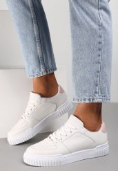Biało-Różowe Sneakersy Amathanassa. Białe obuwie sportowe damskie Renee, przed kostkę, bez zapięcia. Za 99.99 zł.