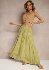 Zielona Spódnica z Bawełny Ozdobiona Falbanami Nevolae. Zielone spódnice damskie Renee, na co dzień, l, bez wzorów, z bawełny, eleganckie, maxi. Za 54.99 zł.