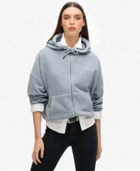 Bluza Essential Logo Overdyed Zh. Niebieskie bluzy damskie Superdry, l, bez wzorów, z bawełny, bez kaptura. Za 357.00 zł.