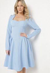 Niebieska Rozkloszowana Sukienka z Usztywnianymi Miseczkami Tillimara. Niebieskie sukienki damskie Born2be, bez wzorów, bez ramiączek. W wyprzedaży za 118.99 zł.