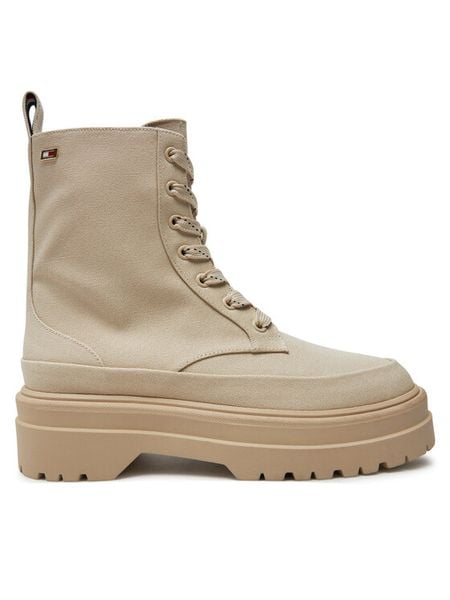 Tommy Hilfiger Trzewiki FW0FW08200 Beżowy. Brązowe botki damskie Tommy Hilfiger, ze skóry, bez obcasa, na płaskiej podeszwie, bez zapięcia. Za 379.99 zł.