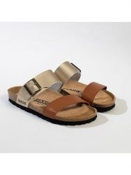 BACKSUN Klapki w kolorze złoto-jasnobrązowym rozmiar: 37. Brązowe klapki damskie Backsun, bez wzorów, z materiału, z otwartym noskiem, bez obcasa, bez zapięcia. Za 130.99 zł.