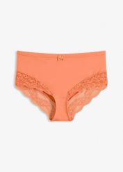 Figi maxi z delikatną koronką. Brązowe figi bonprix, bez wzorów, z koronki. Za 42.99 zł.