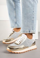 Złote Skórzane Sneakersy z Geometrycznym Wzorem Rivoiti. Żółte obuwie sportowe damskie Born2be, z jeansu, bez zapięcia. Za 209.99 zł.