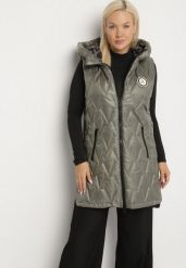 Zielona Klasyczna Kamizelka z Pikowanymi Przeszyciami Ettelie. Zielone kamizelki damskie Born2be, plus size, bez wzorów, z jeansu, bez kaptura. Za 139.99 zł.