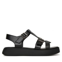 Sandały Lasocki. Czarne sandały damskie Lasocki, bez wzorów, bez obcasa, na płaskiej podeszwie, bez zapięcia. Za 169.99 zł.