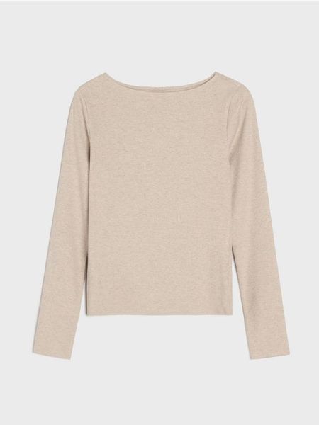 Koszulka z długim rękawem - beżowy. Brązowe koszulki damskie Sinsay, l, bez wzorów, bez kołnierzyka, bez ramiączek. Za 25.99 zł.