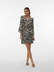 Vero Moda Sukienka w kolorze beżowo-czarnym rozmiar: S. Brązowe sukienki damskie Vero Moda, bez wzorów, z tkaniny, klasyczne, bez ramiączek. Za 100.52 zł.