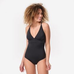 Kostium kąpielowy jednoczęściowy surfingowy damski Olaian Bea. Czarne stroje jednoczęściowe OLAIAN, bez wzorów, z elastanu. Za 119.99 zł.