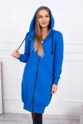 Bluza ocieplana długa z kapturem chabrowa. Niebieskie bluzy damskie KESI, l, bez wzorów, z bawełny, z kapturem. Za 313.67 zł.