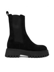 Badura Sztyblety C-BILLIE-8045 Czarny. Czarne botki damskie Badura, ze skóry, bez obcasa, na płaskiej podeszwie, bez zapięcia. Za 399.99 zł.