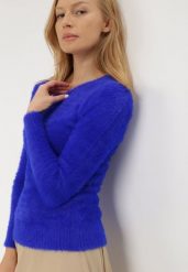 Granatowy Sweter Wełniany Panaris. Niebieskie swetry klasyczne damskie Born2be, m, z jeansu, bez kołnierzyka. Za 49.99 zł.