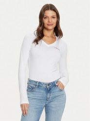 Guess Jeans Bluzka W4YI21 J1314 Biały Slim Fit. Białe bluzki damskie Guess Jeans, l, z aplikacjami, z bawełny, bez kołnierzyka, bez ramiączek. Za 109.99 zł.