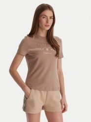 Guess T-Shirt V6GI06 K2967 Beżowy Regular Fit. Brązowe t-shirty damskie Guess, xl, z aplikacjami, z lyocellu, bez kołnierzyka. Za 209.99 zł.