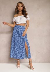 Niebieska Casualowa Spódnica Ozdobiona Guzikami i Wycięciem Fiada. Niebieskie spódnice damskie Renee, na co dzień, m, bez wzorów, eleganckie, midi. Za 64.99 zł.