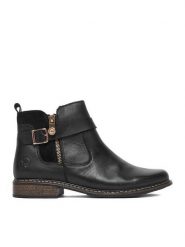 Rieker Botki CEO-Z4959-00 Czarny. Czarne botki damskie Rieker, ze skóry, bez obcasa, na płaskiej podeszwie, bez zapięcia. Za 399.99 zł.