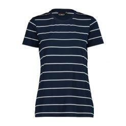 Koszulka w paski z okrągłym dekoltem damska CMP. Niebieskie bluzki damskie CMP, bez wzorów, sportowe, bez kołnierzyka, bez ramiączek. Za 135.45 zł.