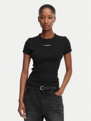 Tommy Jeans T-Shirt Script Rib DW0DW22809 Czarny Slim Fit. Czarne t-shirty damskie Tommy Jeans, xs, bez wzorów, z bawełny, bez kołnierzyka. Za 149.99 zł.