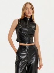 Guess Kamizelka Vixen W4PH0D WF8Q0 Czarny Regular Fit. Czarne kamizelki damskie Guess, s, z aplikacjami, ze skóry, bez kaptura. Za 209.99 zł.