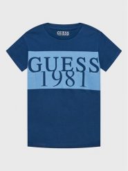 Guess T-Shirt L3GI07 K8HM0 Granatowy Regular Fit. Niebieskie t-shirty i koszulki chłopięce Guess, z aplikacjami, z bawełny, bez kołnierzyka, bez ramiączek. Za 149.99 zł.