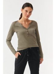 TATUUM Bluzka w kolorze khaki rozmiar: S. Brązowe bluzki damskie TATUUM, s, bez wzorów, bez kołnierzyka, bez ramiączek. Za 165.31 zł.