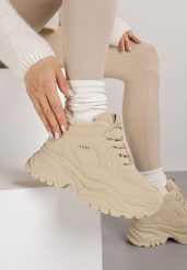Ciemnobeżowe Streetwearowe Sneakersy Vices Chunky w Stylu Traperów na Platformie Leate. Brązowe obuwie sportowe damskie Renee, z dresówki, bez zapięcia. Za 109.99 zł.