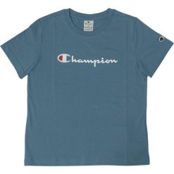 Koszulka treningowa damska Champion SS Tee. Niebieskie koszulki damskie Champion, l, bez wzorów, bez kołnierzyka, bez ramiączek. Za 96.00 zł.