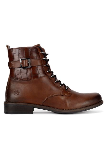 Remonte Trzewiki D0F72-22 Brązowy. Brązowe botki damskie Remonte, ze skóry, bez obcasa, na płaskiej podeszwie, bez zapięcia. Za 415.00 zł.