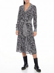 Replay Sukienka w kolorze biało-czarnym rozmiar: XL. Białe sukienki damskie Replay, bez wzorów, z tkaniny, bez ramiączek. Za 331.46 zł.