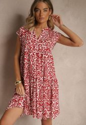 Czerwona Rozkloszowana Sukienka z Bawełny o Fasonie Oversize Liranda. Czerwone sukienki damskie Renee, bez wzorów, z bawełny, bez ramiączek. W wyprzedaży za 55.99 zł.