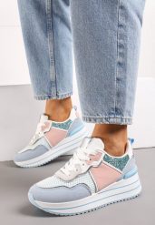 Niebieskie Sneakersy na Grubej Podeszwie Ozdobione Brokatem Petasse. Niebieskie obuwie sportowe damskie Born2be, bez zapięcia. Za 99.99 zł.